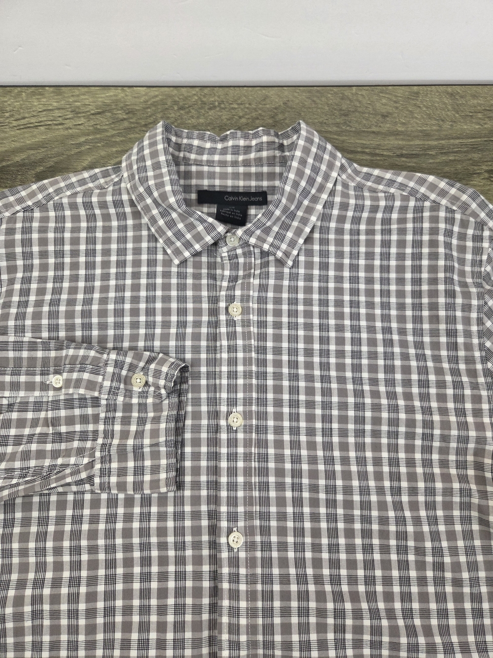 Calvin Klein Jeans Shirt Mens Large Gray Plaid Long Sleeve Button Up Preppy